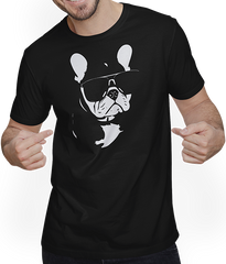 Produktbild von T-Shirt mit Mann Lustige französische Bulldogge mit Sonnenbrille Französische Bulldoggen
