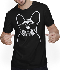 Produktbild von T-Shirt mit Mann Lustige französische Bulldogge mit Sonnenbrille Französische Bulldoggen