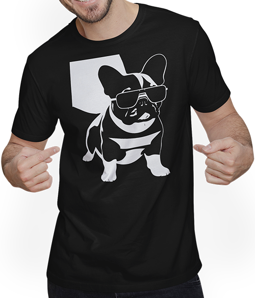 Produktbild von T-Shirt mit Mann Lustige französische Bulldogge mit Sonnenbrille Französische Bulldoggen