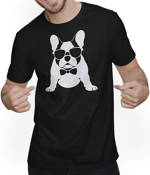 Produktbild von T-Shirt mit Mann Lustige französische Bulldogge mit Sonnenbrille Französische Bulldoggen