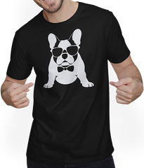 Produktbild von T-Shirt mit Mann Lustige französische Bulldogge mit Sonnenbrille Französische Bulldoggen