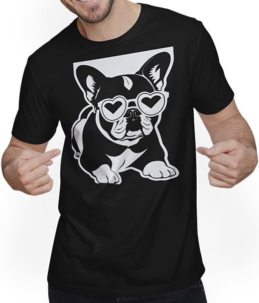 Produktbild von T-Shirt mit Mann Lustige französische Bulldogge mit Sonnenbrille Französische Bulldoggen