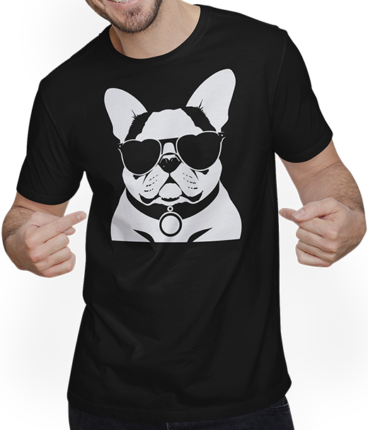 Produktbild von T-Shirt mit Mann Lustige französische Bulldogge mit Sonnenbrille Französische Bulldoggen