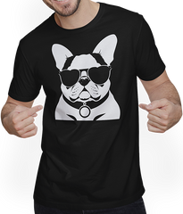 Produktbild von T-Shirt mit Mann Lustige französische Bulldogge mit Sonnenbrille Französische Bulldoggen