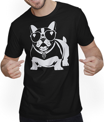 Produktbild von T-Shirt mit Mann Lustige französische Bulldogge mit Sonnenbrille Französische Bulldoggen