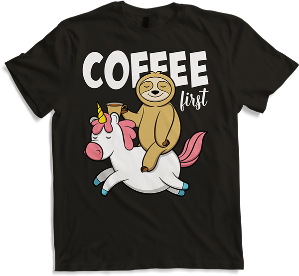 Produktbild von T-Shirt Lustiger Kaffeespruch | Witziges Faultier reitet Einhorn