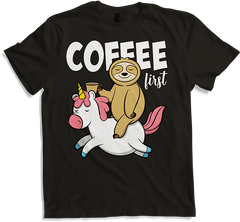 Produktbild von T-Shirt Lustiger Kaffeespruch | Witziges Faultier reitet Einhorn