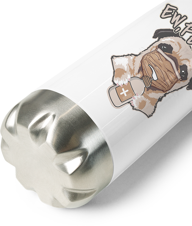 Produktbild vom Boden der Thermoflasche Lustiger Mops Spruch Ew People mit Gesichtsmaske