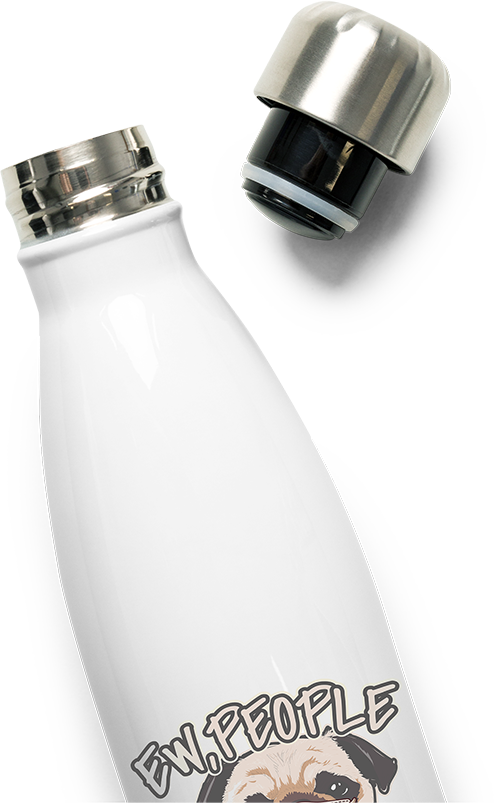 Produktbild vom Oberteil der Thermoflasche Lustiger Mops Spruch Ew People mit Gesichtsmaske