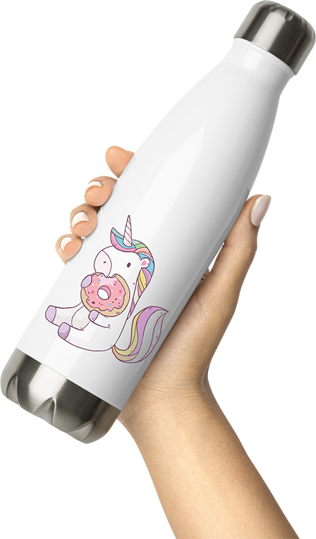 Produktbild von Thermosflasche von Hand gehalten Lustiges Einhorn mit Donut | Unicorn | Regenbogen Geschenk
