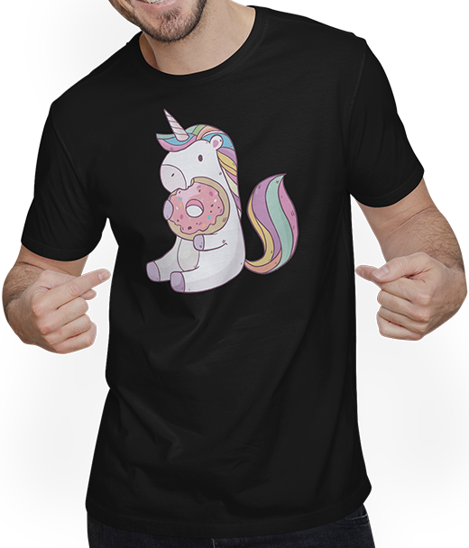 Produktbild von T-Shirt mit Mann Lustiges Einhorn mit Donut | Unicorn | Regenbogen Geschenk