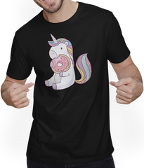 Produktbild von T-Shirt mit Mann Lustiges Einhorn mit Donut | Unicorn | Regenbogen Geschenk