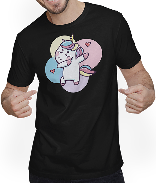 Produktbild von T-Shirt mit Mann Lustiges Tupfen-Einhorn für Mädchen, Einhorn, Regenbogen