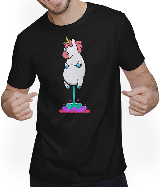 Produktbild von T-Shirt mit Mann Lustiges furzendes Einhorn | Unicorn | Regenbogen Geschenk