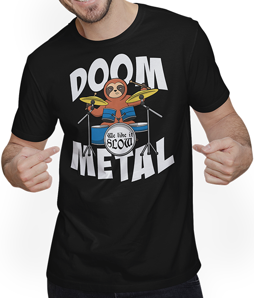 Produktbild von T-Shirt mit Mann Lustigs Doom Metal Faultier Schlagzeuger Shirt
