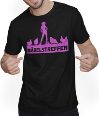 Produktbild von T-Shirt mit Mann Mädelstreffen mit Hühnern Lustiges Landwirtinnen Hennen Pink
