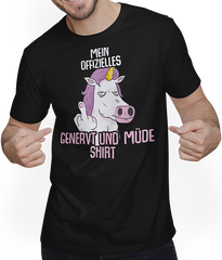 Produktbild von T-Shirt mit Mann Mein Offizielles Genervt Und Müde Shirt Stinkefinger Einhorn