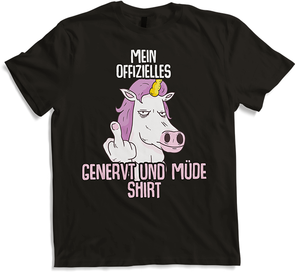 Produktbild von T-Shirt Mein Offizielles Genervt Und Müde Shirt Stinkefinger Einhorn