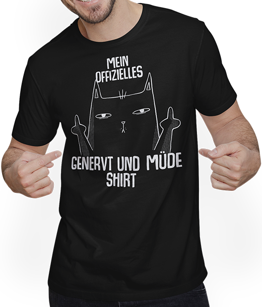 Produktbild von T-Shirt mit Mann Mein Offizielles Genervt Und Müde Shirt Stinkefinger Katze