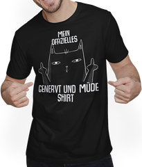 Produktbild von T-Shirt mit Mann Mein Offizielles Genervt Und Müde Shirt Stinkefinger Katze