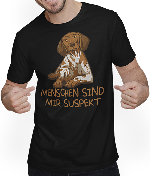 Produktbild von T-Shirt mit Mann Menschen sind mir suspekt Freche Deutsch Kurzhaar Sprüche