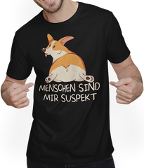 Produktbild von T-Shirt mit Mann Menschen sind mir suspekt Freche Sprüche Corgi Spruch Popo
