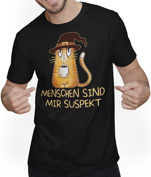 Produktbild von T-Shirt mit Mann Menschen sind mir suspekt Freche Sprüche Katzen Spruch Hexen