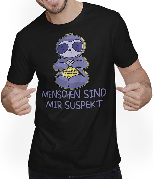 Produktbild von T-Shirt mit Mann Menschen sind mir suspekt Freches Faultier Spruch Stricken