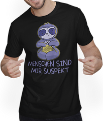 Produktbild von T-Shirt mit Mann Menschen sind mir suspekt Freches Faultier Spruch Stricken