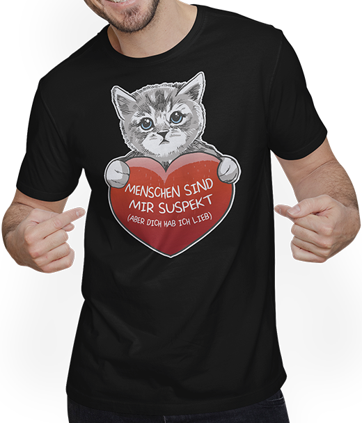 Produktbild von T-Shirt mit Mann Menschen sind mir suspekt Kaffee Kätzchen Katzen Sprüche