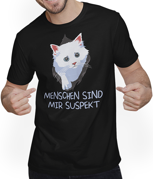 Produktbild von T-Shirt mit Mann Menschen sind mir suspekt Kaffee Kätzchen Katzen Sprüche