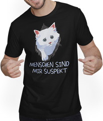 Produktbild von T-Shirt mit Mann Menschen sind mir suspekt Kaffee Kätzchen Katzen Sprüche
