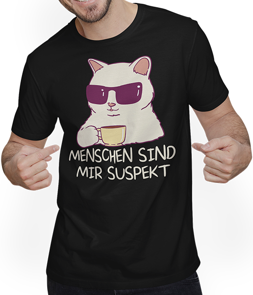 Produktbild von T-Shirt mit Mann Menschen sind mir suspekt Kaffee Katze Katzen Sprüche
