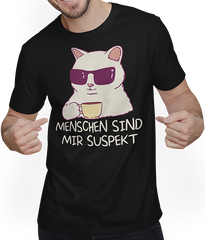 Produktbild von T-Shirt mit Mann Menschen sind mir suspekt Kaffee Katze Katzen Sprüche