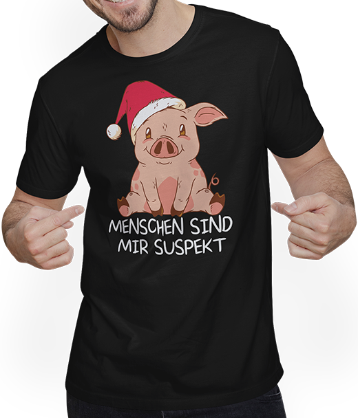 Produktbild von T-Shirt mit Mann Menschen sind mir suspekt Nikolaus Schweinchen Sprüche