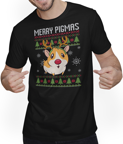 Produktbild von T-Shirt mit Mann Merry Pigmas Ugly Christmas Lustiger Meerschweinchen Spruch