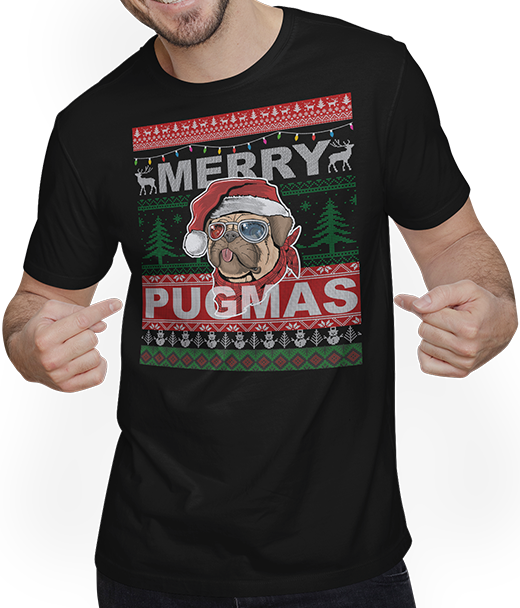 Produktbild von T-Shirt mit Mann Merry Pugmas Cooler Mops Mopshalter Lustiges Ugly Christmas