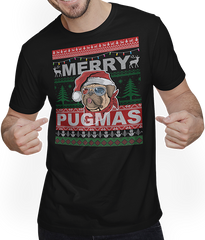 Produktbild von T-Shirt mit Mann Merry Pugmas Cooler Mops Mopshalter Lustiges Ugly Christmas