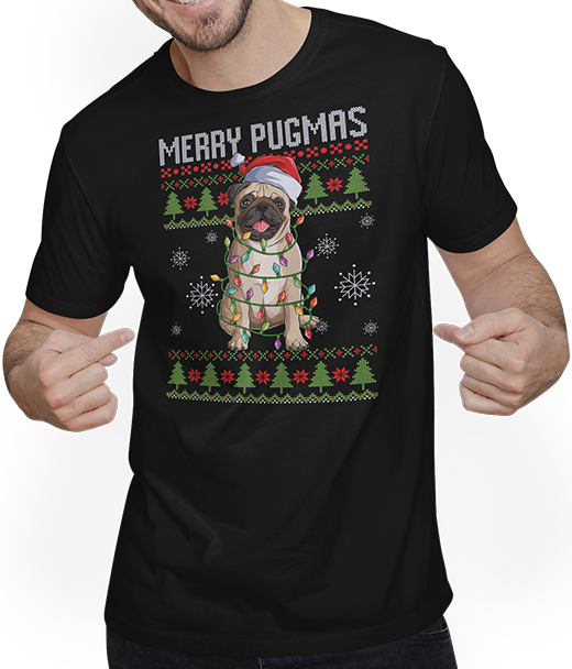 Produktbild von T-Shirt mit Mann Merry Pugmas Ugly Christmas für Mopsbesitzer, lustiger Mops-Spruch