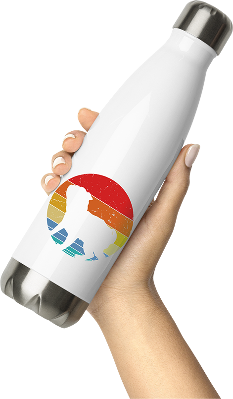 Produktbild von Thermosflasche von Hand gehalten Mops Vintage Sonne | Retro Sonnenuntergang Hunde Silhouette