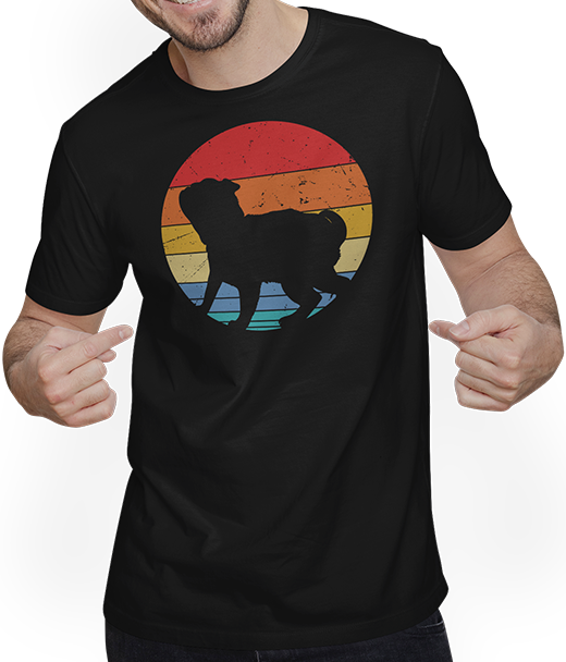 Produktbild von T-Shirt mit Mann Mops Vintage Sonne | Retro Sonnenuntergang Hunde Silhouette