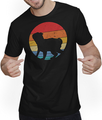 Produktbild von T-Shirt mit Mann Mops Vintage Sonne | Retro Sonnenuntergang Hunde Silhouette