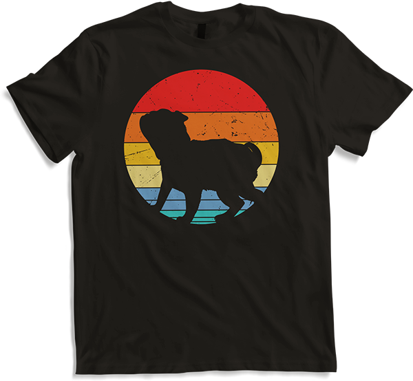 Produktbild von T-Shirt Mops Vintage Sonne | Retro Sonnenuntergang Hunde Silhouette