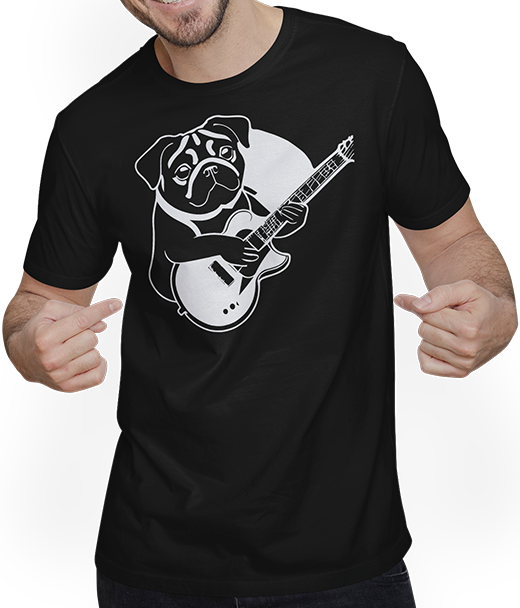 Produktbild von T-Shirt mit Mann Mops mit E-Gitarre Musiker Lustiger Gitarrist