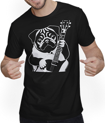 Produktbild von T-Shirt mit Mann Mops mit E-Gitarre Musiker Lustiger Gitarrist