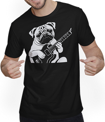 Produktbild von T-Shirt mit Mann Mops mit E-Gitarre Musiker Lustiger Gitarrist