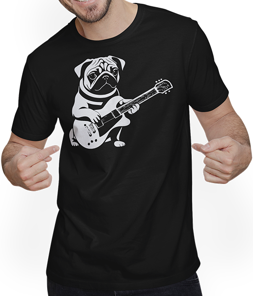 Produktbild von T-Shirt mit Mann Mops mit E-Gitarre Musiker Lustiger Gitarrist