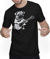 Produktbild von T-Shirt mit Mann Mops mit E-Gitarre Musiker Lustiger Gitarrist