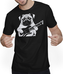 Produktbild von T-Shirt mit Mann Mops mit E-Gitarre Musiker Lustiger Gitarrist