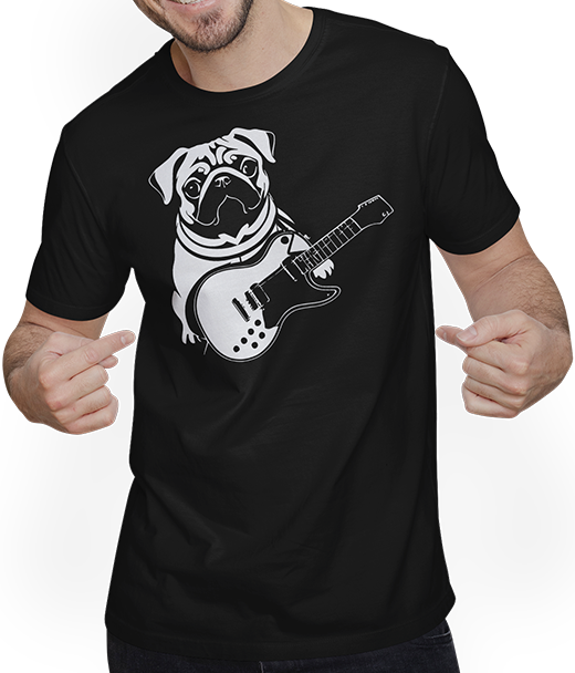 Produktbild von T-Shirt mit Mann Mops mit E-Gitarre Musiker Lustiger Gitarrist